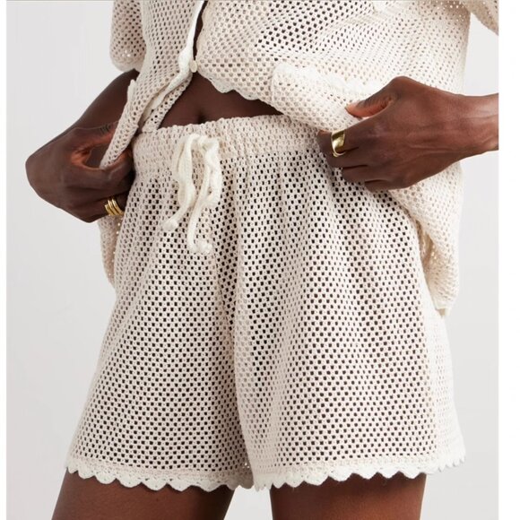 Sea New York Sally appliquéd Crocheted Shirt Coverup & Short Two Piece Tan Cream - Picture 8 of 16